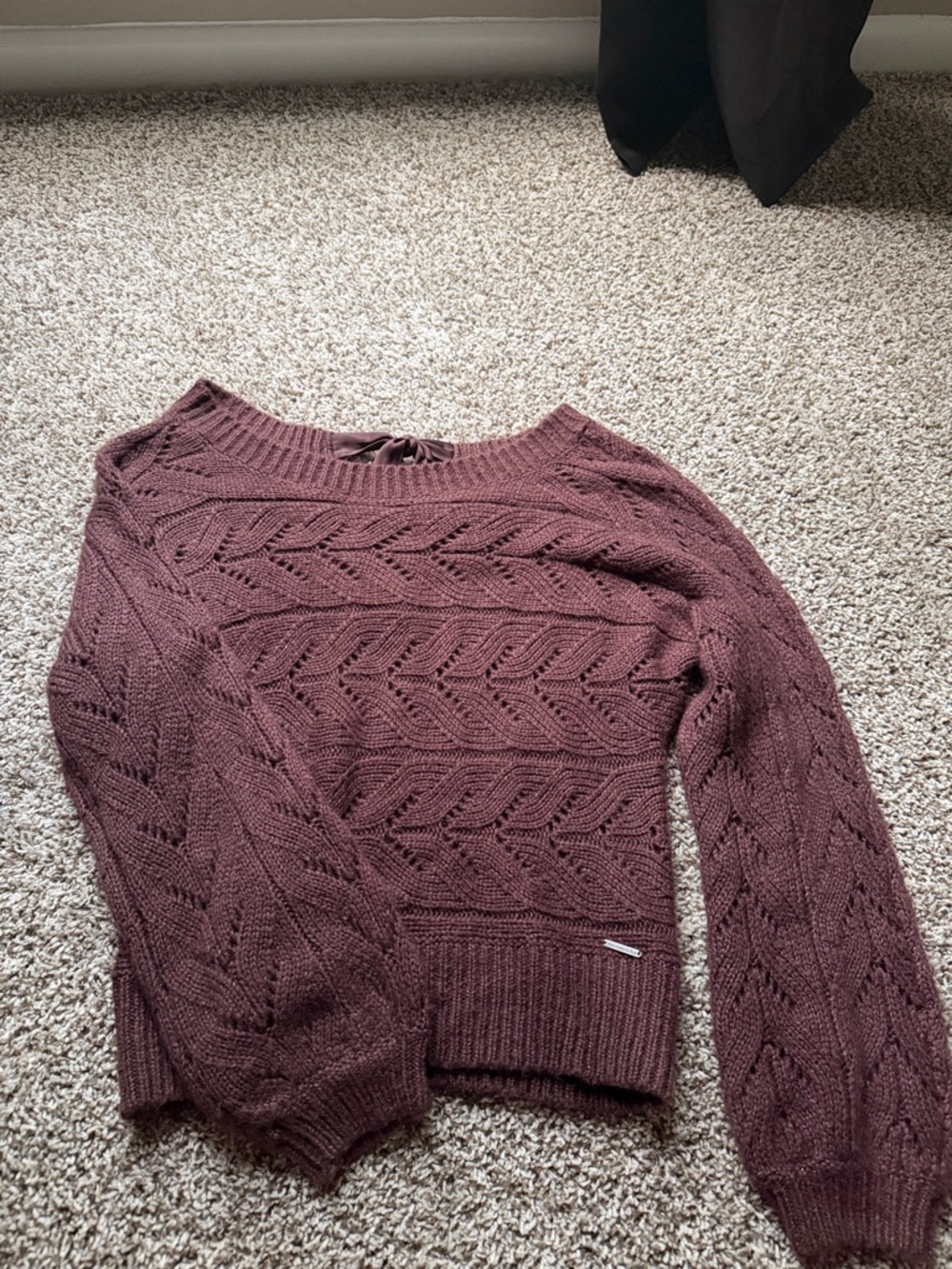 Abercrombie & Fitch Brown chunky knit with satin bow Crewneck Sweater